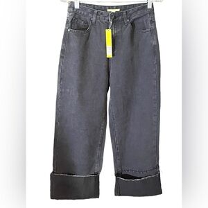 Women’s Wide leg Jeans Black Sz 28 Raw Released Hem NWT 100% Cotton Gianni Bini